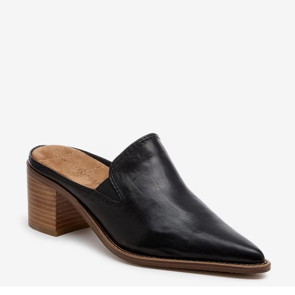 Kelsi Dagger Black Leather Mule Heels for Women